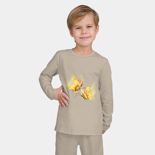 Детская пижама с лонгсливом хлопок Золотые бабочки, цвет миндальный - фото 3