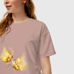 Женская футболка хлопок Oversize Золотые бабочки - фото 2