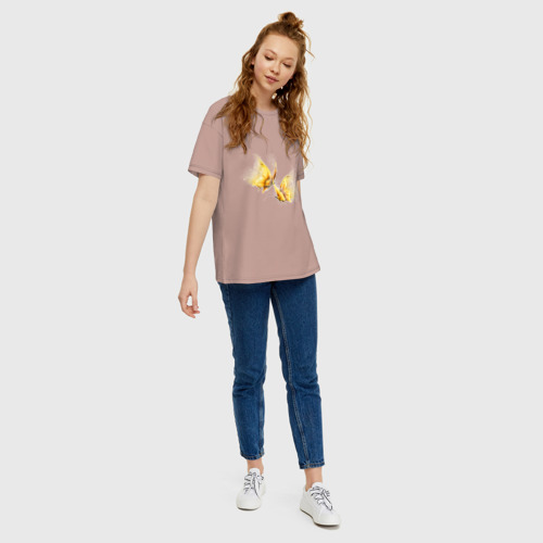 Женская футболка хлопок Oversize Золотые бабочки, цвет пыльно-розовый - фото 5