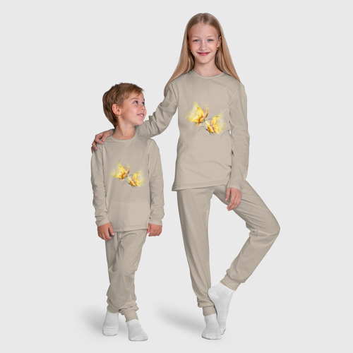 Детская пижама с лонгсливом хлопок Золотые бабочки, цвет миндальный - фото 9