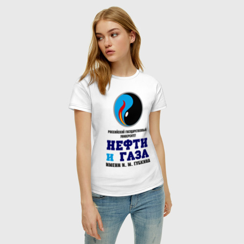 Женская футболка хлопок РГУ Нефти и Газа, цвет белый - фото 3