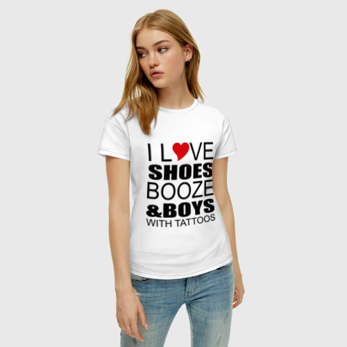 Женская футболка хлопок love boys and, цвет белый - фото 3