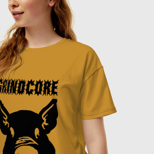 Женская футболка хлопок Oversize Grindcore pig, цвет горчичный - фото 3