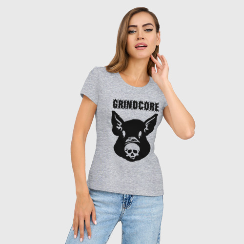 Женская футболка хлопок Slim Grindcore pig, цвет меланж - фото 3