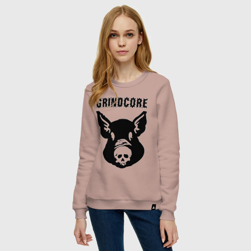Женский свитшот хлопок Grindcore pig, цвет пыльно-розовый - фото 3