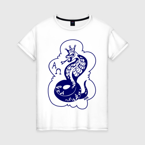 Женская футболка хлопок змея, цвет белый