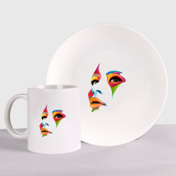Набор: тарелка + кружка Цветное лицо