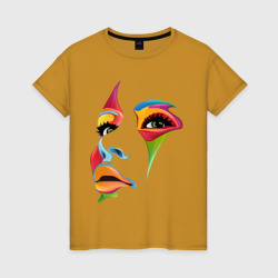 Женская футболка хлопок Цветное лицо