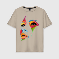 Женская футболка хлопок Oversize Цветное лицо