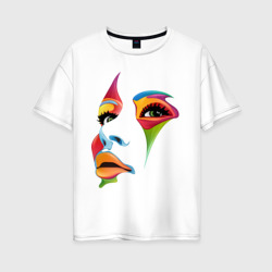 Женская футболка хлопок Oversize Цветное лицо