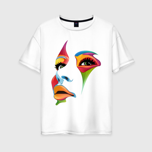 Женская футболка хлопок Oversize Цветное лицо, цвет белый