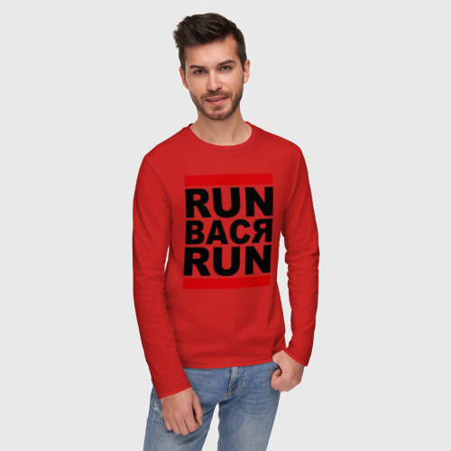 Мужской лонгслив хлопок Run Вася Run, цвет красный - фото 3