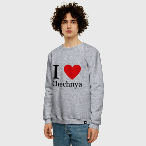 Мужской свитшот хлопок i love chechnya, цвет меланж - фото 3