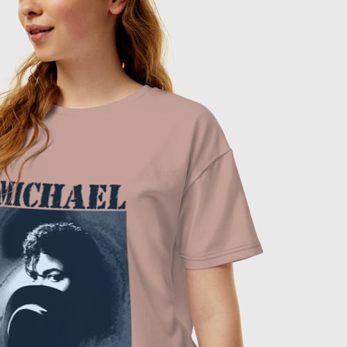 Женская футболка хлопок Oversize Michael Jackson с шляпой 2, цвет пыльно-розовый - фото 3