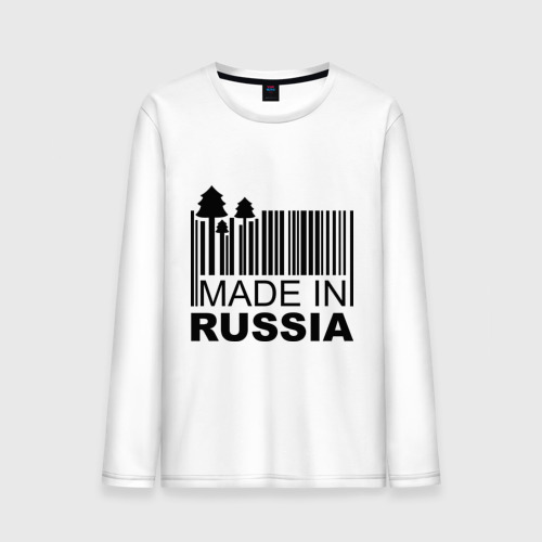 Мужской лонгслив хлопок Made in Russia штрихкод, цвет белый