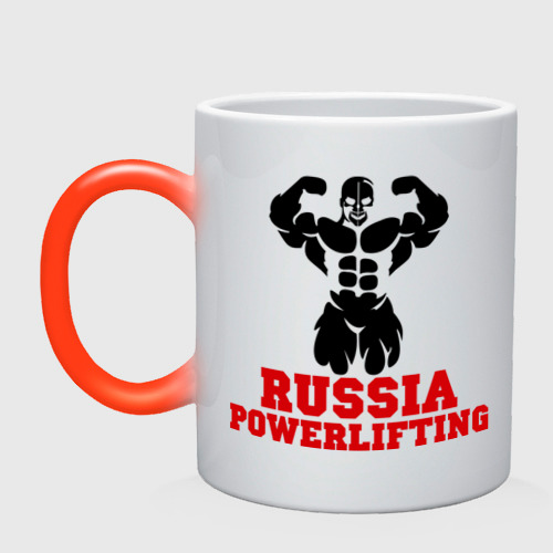 Кружка хамелеон Russia Powerlifting, цвет белый + красный