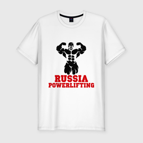 Мужская футболка хлопок Slim Russia Powerlifting, цвет белый