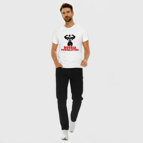 Мужская футболка хлопок Slim Russia Powerlifting, цвет белый - фото 5