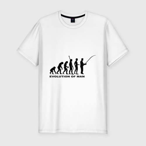 Мужская приталенная футболка из хлопка с принтом Рыбак. Эволюция, вид спереди №1