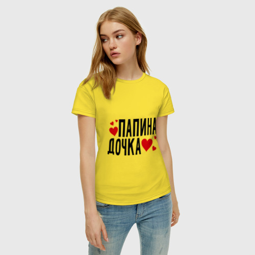 Женская футболка хлопок Папина дочка, цвет желтый - фото 3