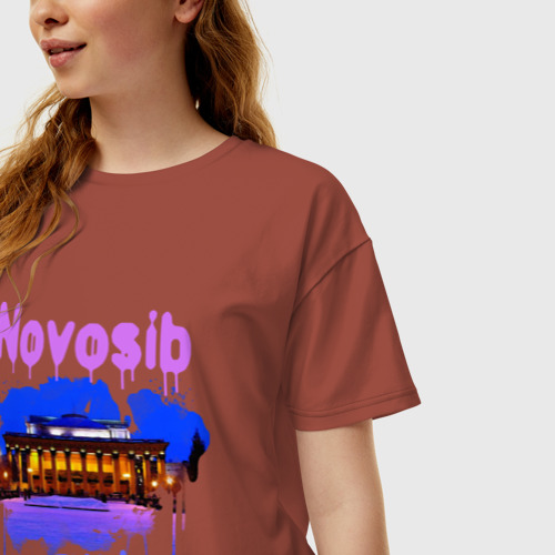 Женская футболка хлопок Oversize Novosib my love, цвет кирпичный - фото 3