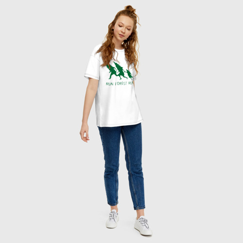 Женская футболка хлопок Oversize Беги лес, цвет белый - фото 5