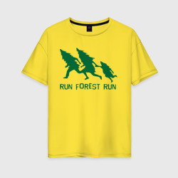 Женская футболка хлопок Oversize Беги лес