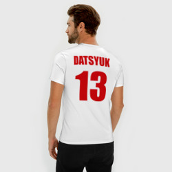 Футболка из премиального хлопка с принтом Detroit Red Wings Pavel Datsyuk - Павел Дацюк для мужчины, вид на модели сзади №2. Цвет основы: белый