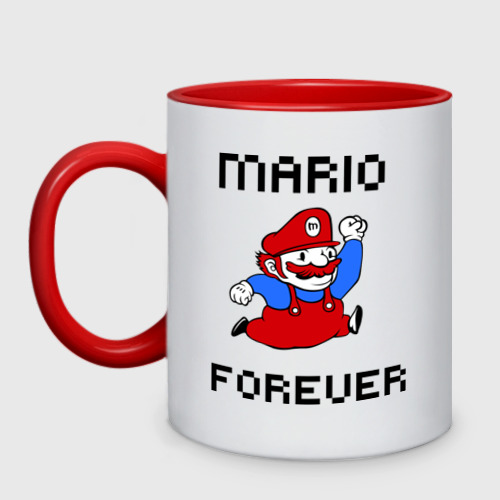 Кружка двухцветная Mario forever, цвет белый + красный