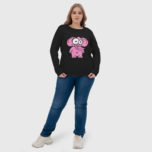 Женский лонгслив хлопок Розовый слон, цвет черный - фото 6