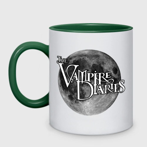 Кружка двухцветная Дневники вампиров луна, цвет белый + зеленый