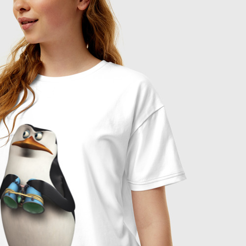 Женская футболка хлопок Oversize Пингвин с биноклем, цвет белый - фото 3