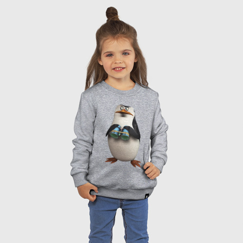 Детский свитшот хлопок Пингвин с биноклем, цвет меланж - фото 3