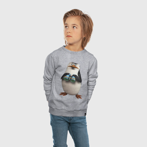 Детский свитшот хлопок Пингвин с биноклем, цвет меланж - фото 5