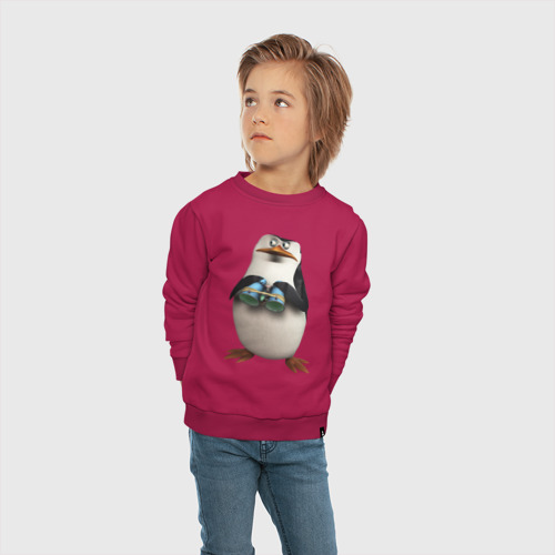 Детский свитшот хлопок Пингвин с биноклем, цвет маджента - фото 5