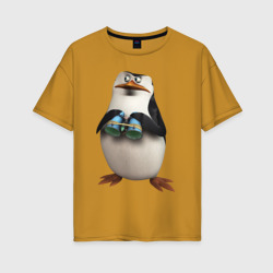 Женская футболка хлопок Oversize Пингвин с биноклем