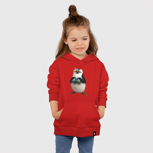 Детская толстовка хлопок Пингвин с биноклем, цвет красный - фото 4