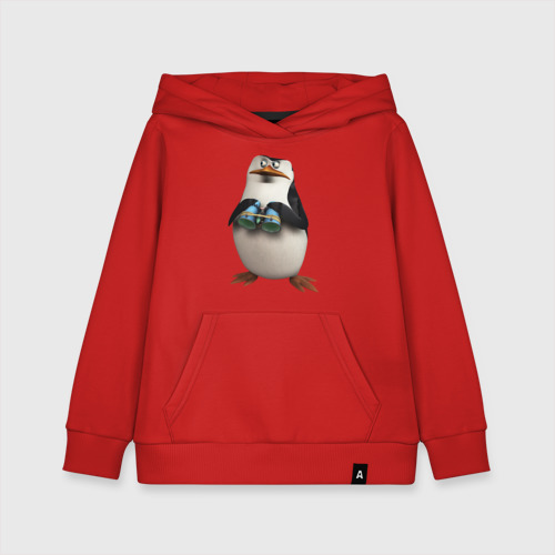 Детская толстовка хлопок Пингвин с биноклем, цвет красный