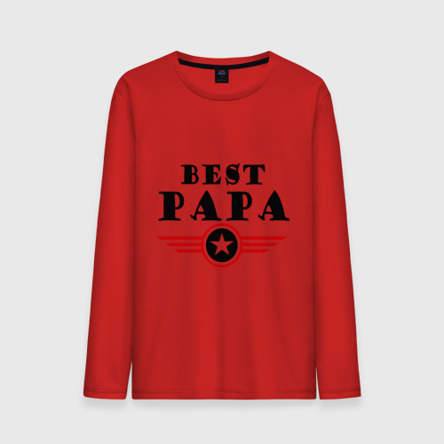 Мужской лонгслив хлопок Best papa logo, цвет красный