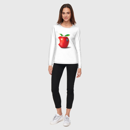 Женский лонгслив хлопок откусанное яблоко, цвет белый - фото 5