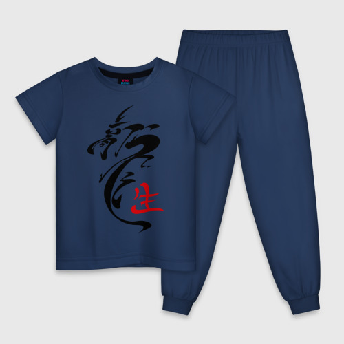 Детская пижама хлопок с принтом Иероглиф дракон, вид спереди #2