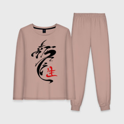 Женская пижама с лонгсливом хлопок Иероглиф дракон