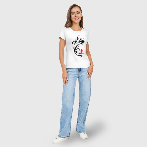 Женская футболка хлопок Slim Иероглиф дракон, цвет белый - фото 5