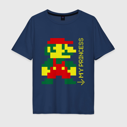 Мужская футболка хлопок Oversize Марио парная пиксельная, цвет темно-синий