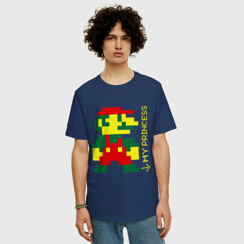 Мужская футболка хлопок Oversize Марио парная пиксельная, цвет темно-синий - фото 3