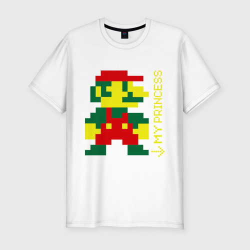 Мужская футболка приталенная из хлопка с принтом Марио парная пиксельная, вид спереди №1