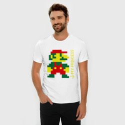 Футболка из премиального хлопка с принтом Марио парная пиксельная для мужчины, вид на модели спереди №2. Цвет основы: белый