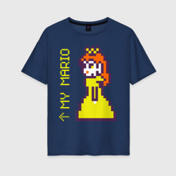 Женская футболка хлопок Oversize Принцесса Пич из Марио парная пиксельная