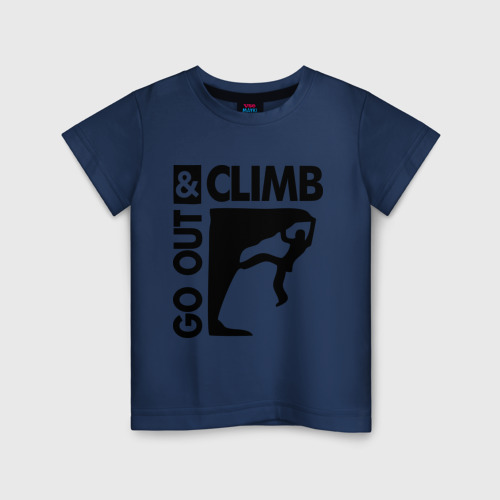 Детская футболка хлопок Go out and climb, цвет темно-синий