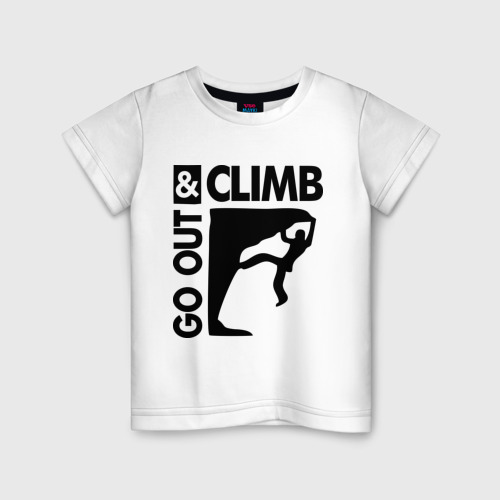 Детская футболка из хлопка с принтом Go out and climb, вид спереди №1